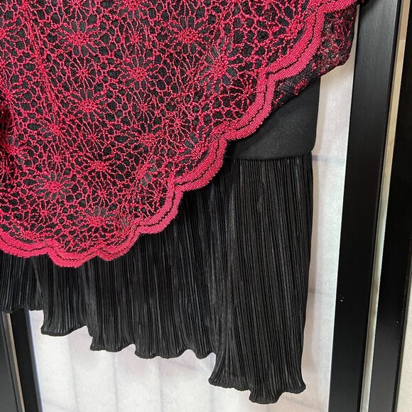 Christopher Banks Long Sleeve Overstitch Lace Sheer Lined Ruffle Tunic Red Black - Picture 4 of 11